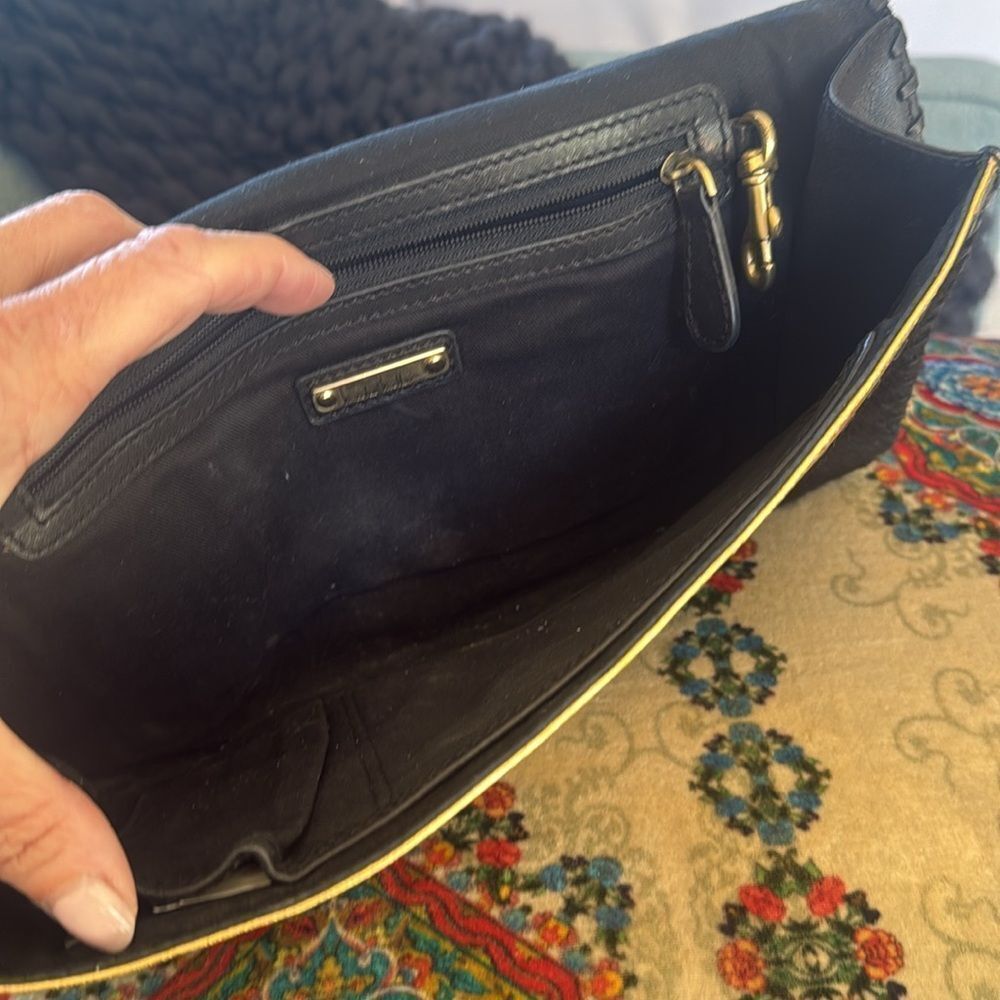 NICOLE MILLER black pony hair clutch with gold triangle leather - Picture 7 of 9